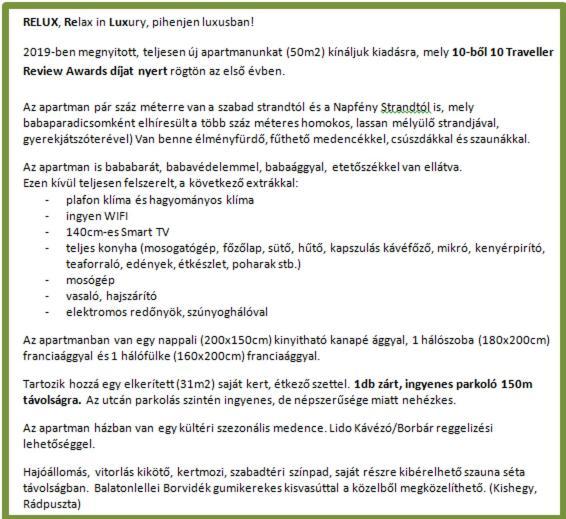 Lido Riviera, Relux Apartman Balatonlelle Eksteriør bilde
